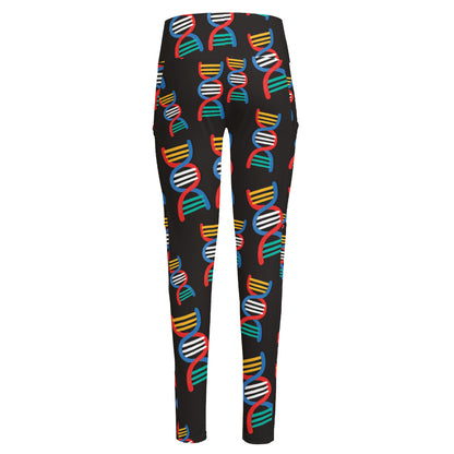 DNA Strands Pattern Print High-Waisted Pocket Leggings