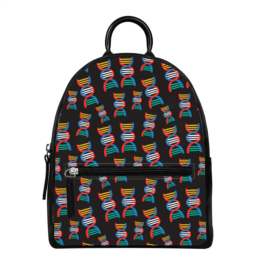 DNA Strands Pattern Print Leather Backpack