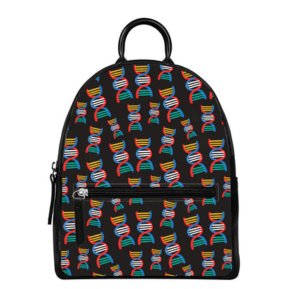 DNA Strands Pattern Print Leather Backpack