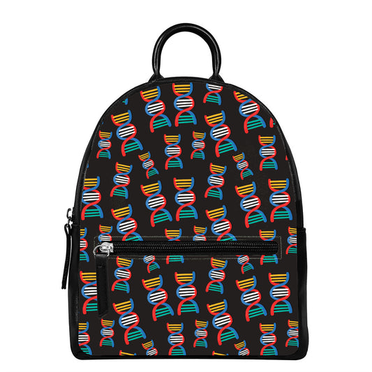 DNA Strands Pattern Print Leather Backpack