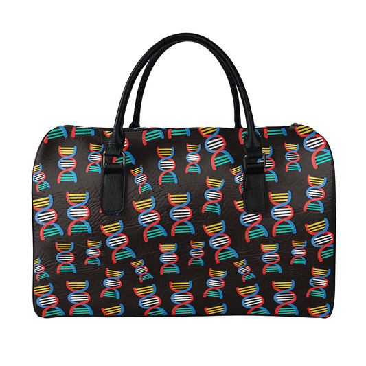 DNA Strands Pattern Print Leather Duffle Bag