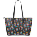 DNA Strands Pattern Print Leather Tote Bag With Zipper