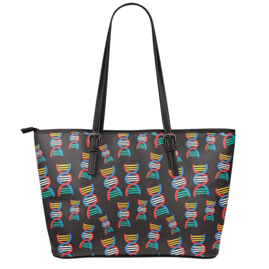 DNA Strands Pattern Print Leather Tote Bag