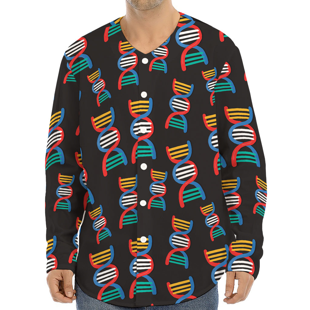 DNA Strands Pattern Print Long Sleeve Baseball Jersey