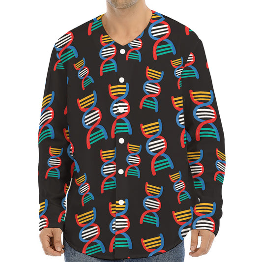 DNA Strands Pattern Print Long Sleeve Baseball Jersey