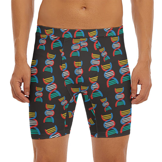 DNA Strands Pattern Print Men's Long Boxer Briefs