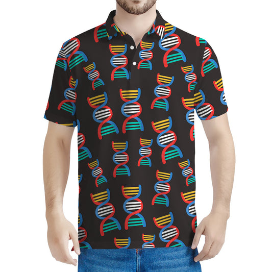 DNA Strands Pattern Print Men's Polo Shirt
