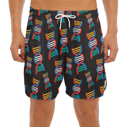 DNA Strands Pattern Print Men's Split Running Shorts