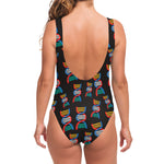 DNA Strands Pattern Print One Piece Swimsuit