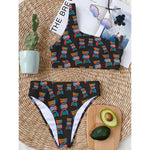 DNA Strands Pattern Print One Shoulder Bikini Top