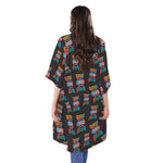 DNA Strands Pattern Print Open Front Beach Cover Up