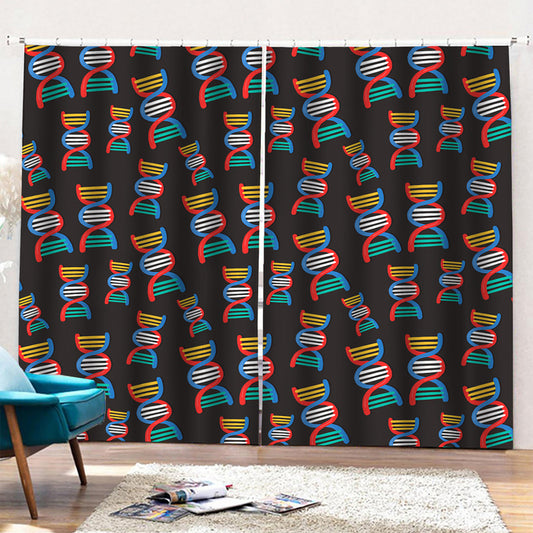 DNA Strands Pattern Print Pencil Pleat Curtains