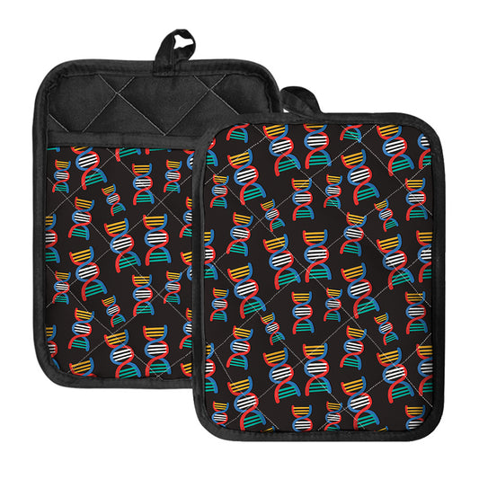 DNA Strands Pattern Print Pot Holders With Pocket