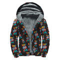 DNA Strands Pattern Print Sherpa Lined Zip Up Hoodie