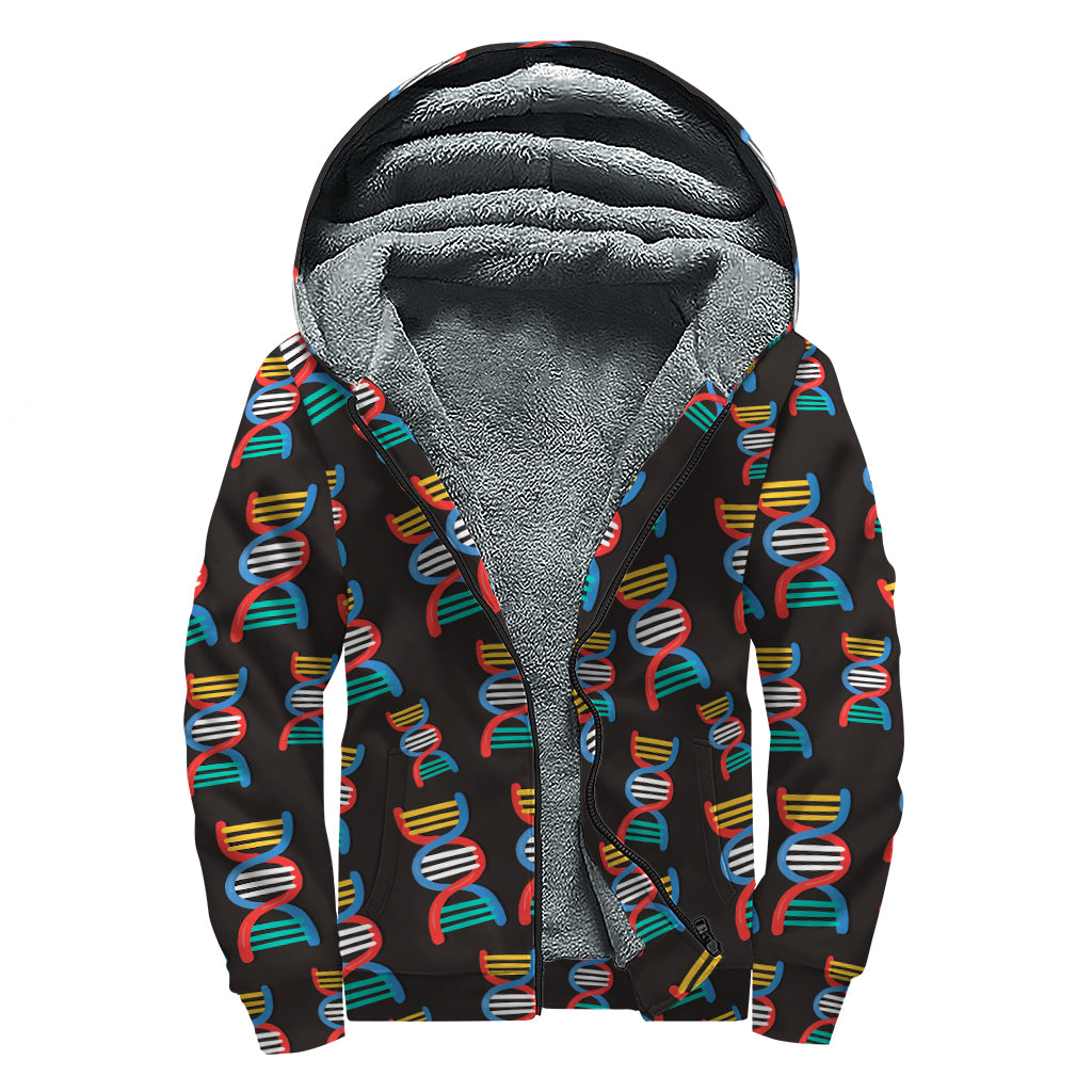 DNA Strands Pattern Print Sherpa Lined Zip Up Hoodie