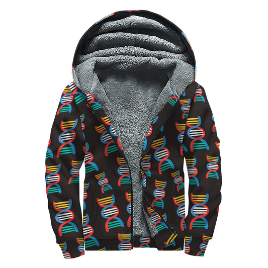 DNA Strands Pattern Print Sherpa Lined Zip Up Hoodie
