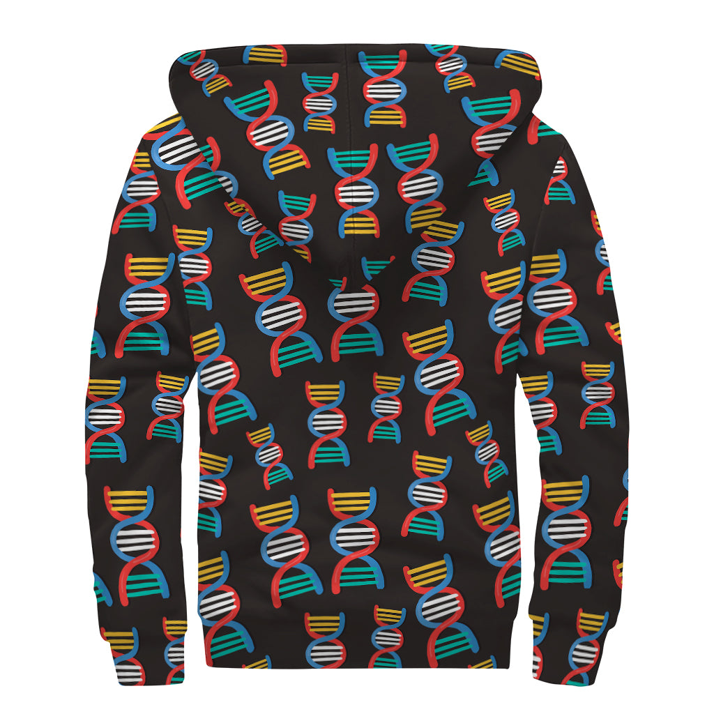 DNA Strands Pattern Print Sherpa Lined Zip Up Hoodie