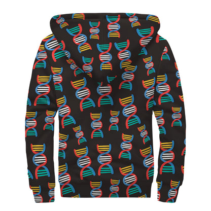 DNA Strands Pattern Print Sherpa Lined Zip Up Hoodie