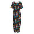 DNA Strands Pattern Print Short Sleeve Long Nightdress