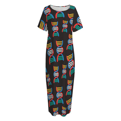 DNA Strands Pattern Print Short Sleeve Long Nightdress