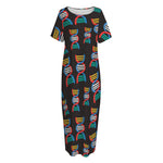 DNA Strands Pattern Print Short Sleeve Long Nightdress