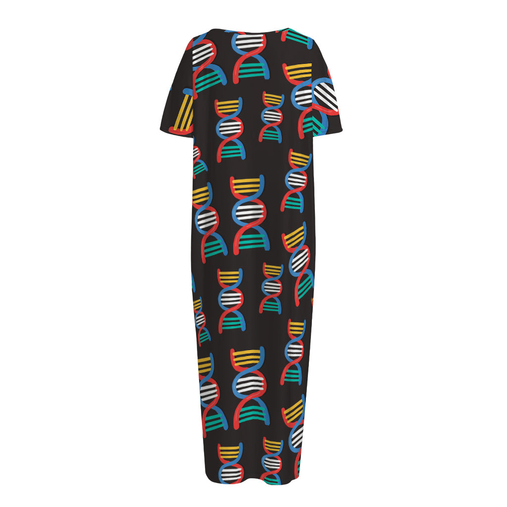 DNA Strands Pattern Print Short Sleeve Long Nightdress