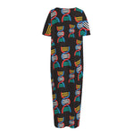 DNA Strands Pattern Print Short Sleeve Long Nightdress