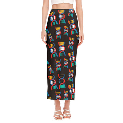 DNA Strands Pattern Print Side Slit Maxi Skirt
