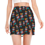 DNA Strands Pattern Print Side Slit Mini Skirt
