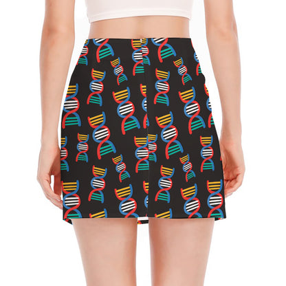 DNA Strands Pattern Print Side Slit Mini Skirt