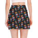 DNA Strands Pattern Print Side Slit Mini Skirt