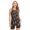 DNA Strands Pattern Print Sleeveless One Piece Swimsuit