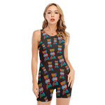 DNA Strands Pattern Print Sleeveless One Piece Swimsuit