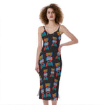 DNA Strands Pattern Print Slim Fit Midi Cami Dress