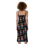 DNA Strands Pattern Print Slim Fit Midi Cami Dress