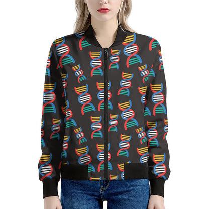 DNA Strands Pattern Print Women's Bomber Jacket