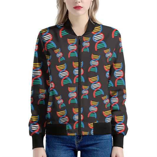 DNA Strands Pattern Print Women's Bomber Jacket
