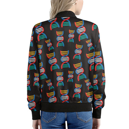 DNA Strands Pattern Print Women's Bomber Jacket