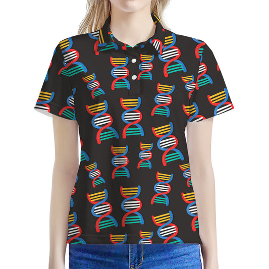 DNA Strands Pattern Print Women's Polo Shirt