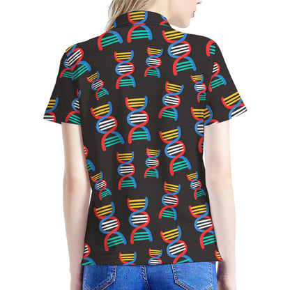 DNA Strands Pattern Print Women's Polo Shirt