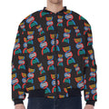 DNA Strands Pattern Print Zip Sleeve Bomber Jacket