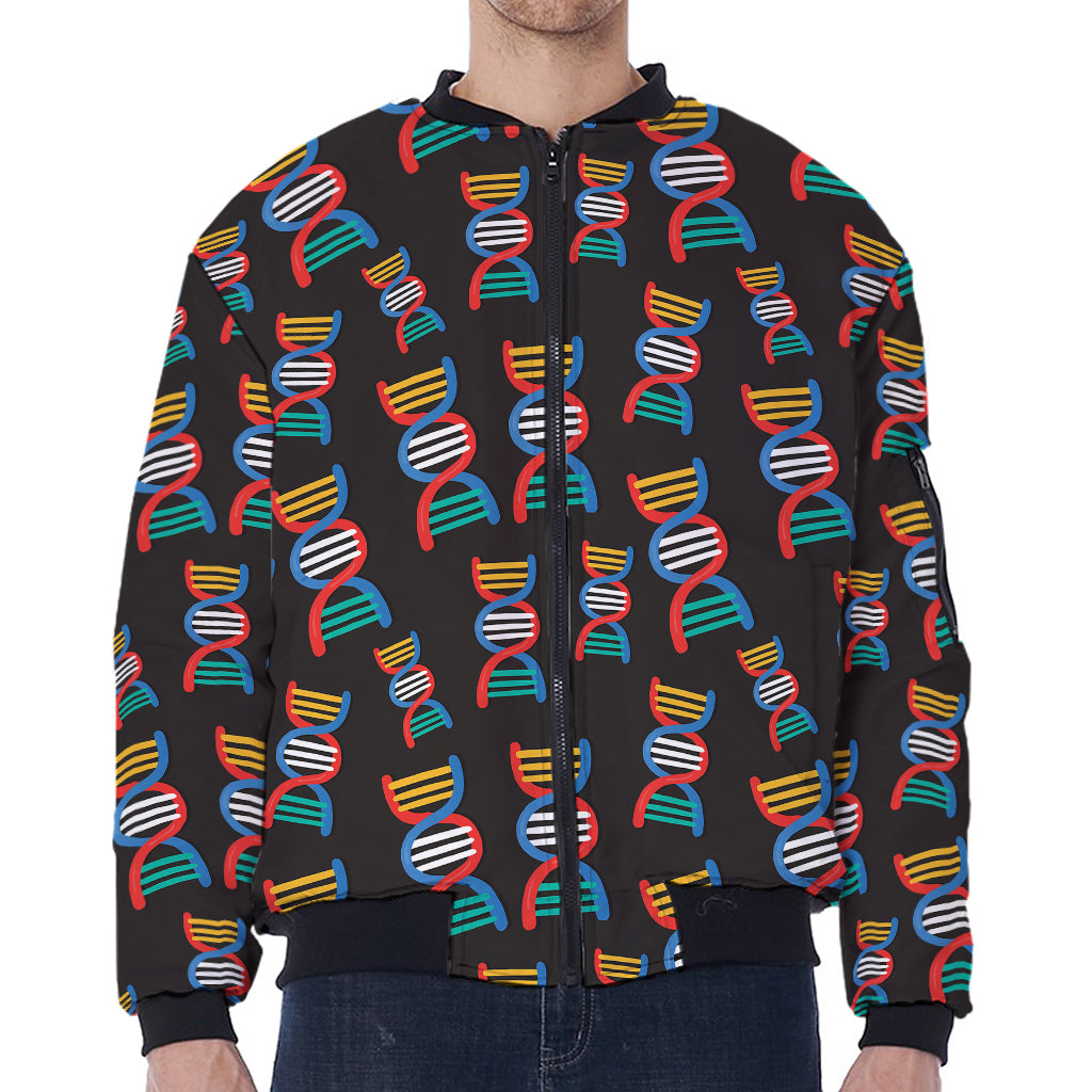 DNA Strands Pattern Print Zip Sleeve Bomber Jacket