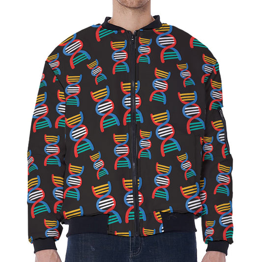 DNA Strands Pattern Print Zip Sleeve Bomber Jacket