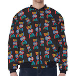 DNA Strands Pattern Print Zip Sleeve Bomber Jacket