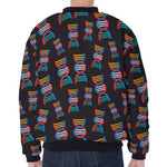 DNA Strands Pattern Print Zip Sleeve Bomber Jacket