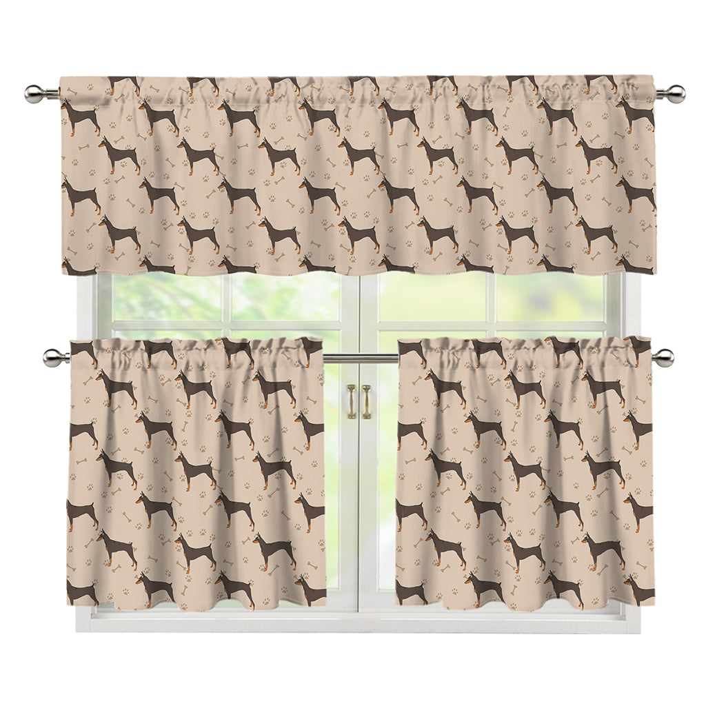 Doberman Pinscher Pattern Print 3 Piece Kitchen Curtains