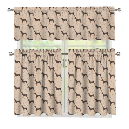 Doberman Pinscher Pattern Print 3 Piece Kitchen Curtains