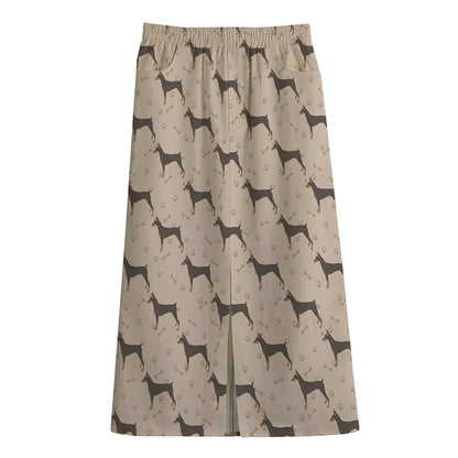 Doberman Pinscher Pattern Print Cotton Front Slit Maxi Skirt