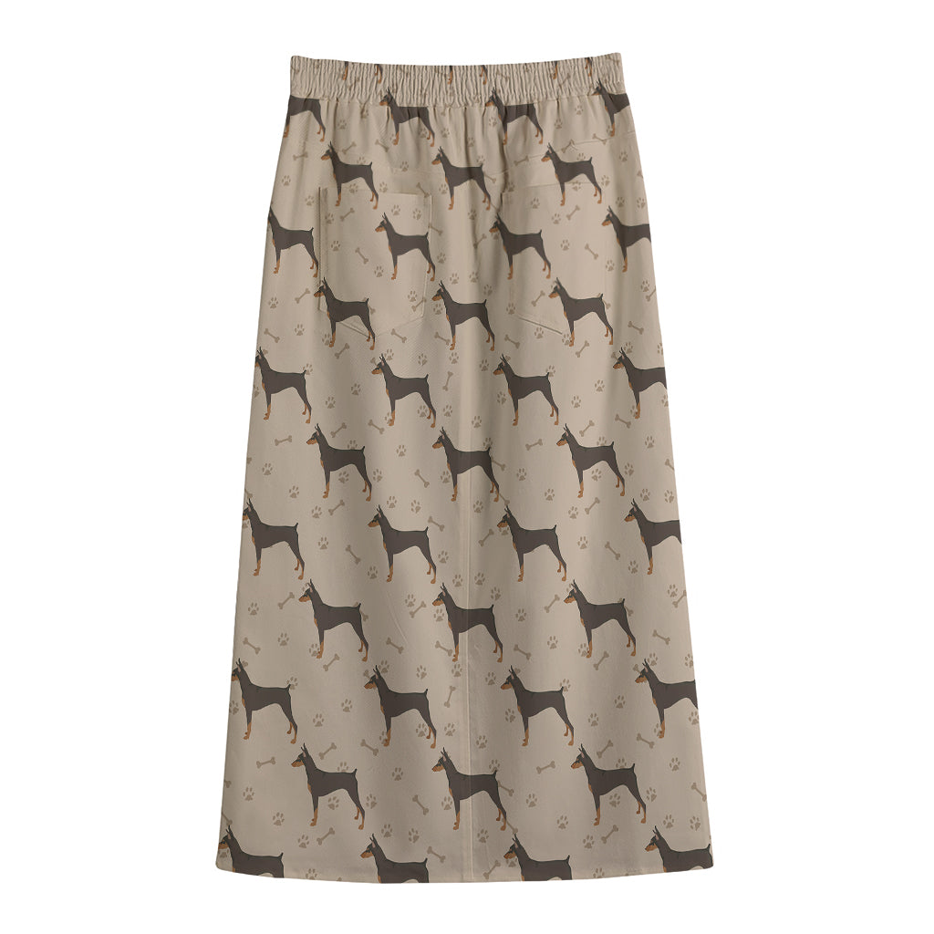 Doberman Pinscher Pattern Print Cotton Front Slit Maxi Skirt