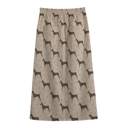 Doberman Pinscher Pattern Print Cotton Front Slit Maxi Skirt